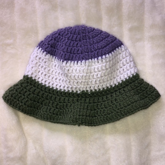 Handmade crochet genderqueer flag bucket hat - Picture 2 of 4